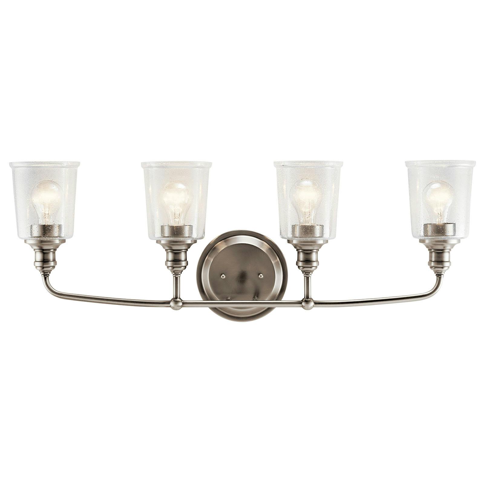 Front view of the Waverly 4 Light Vanity Light Pewter on a white background