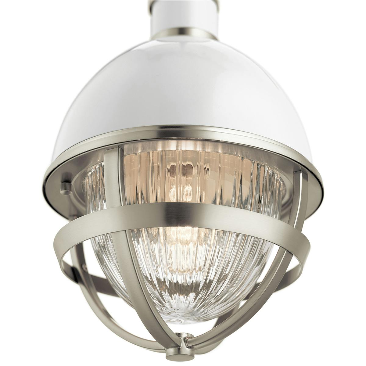 Close up view of the Tollis 12.5" 1 Light Mini Pendant Nickel on a white background