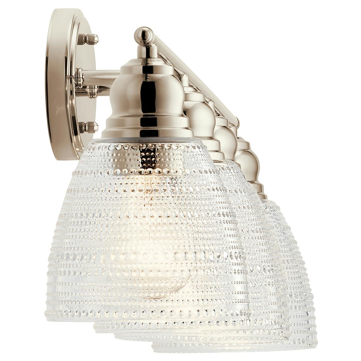 Profile view of the Karmarie 4 Light Vanity Light Nickel on a white background