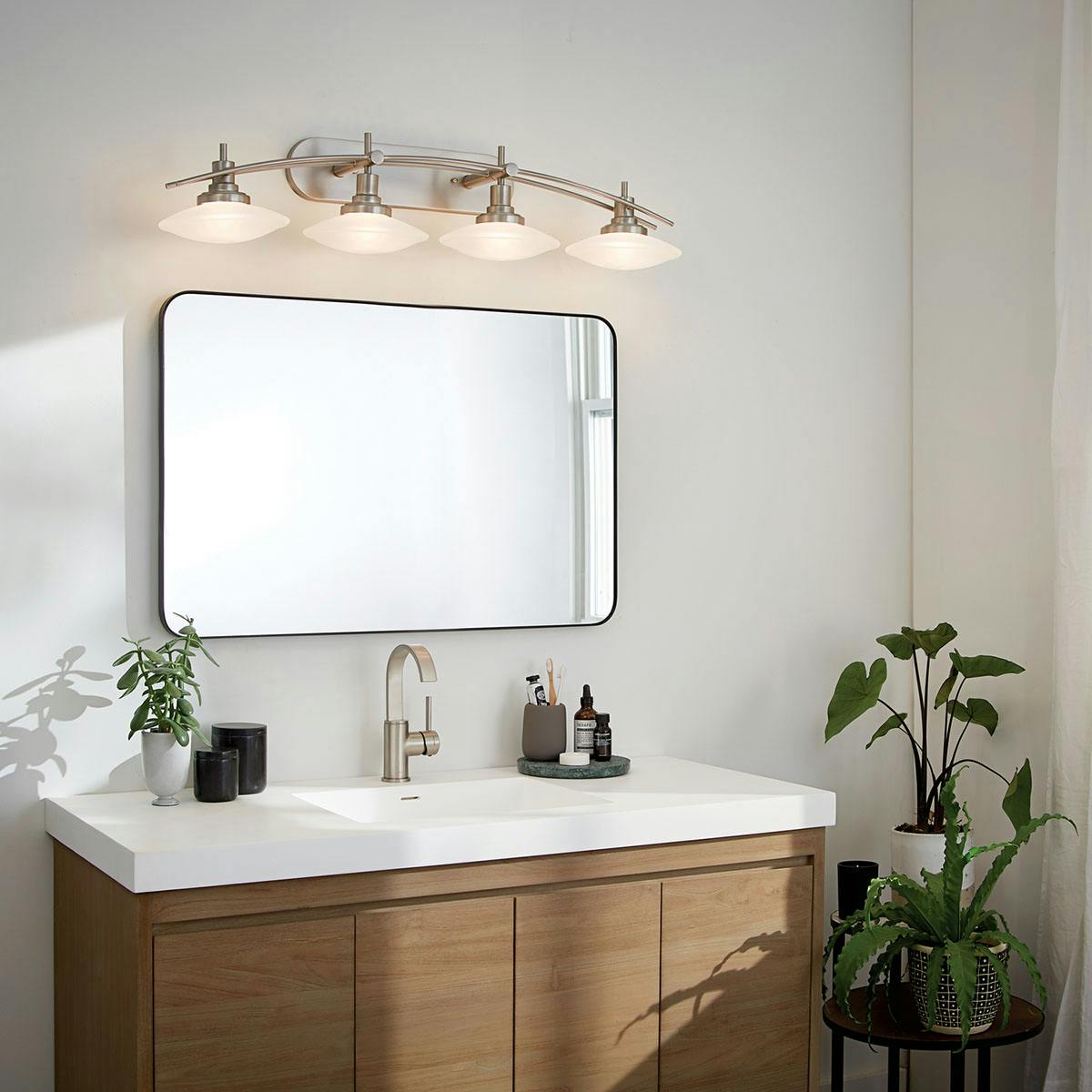 Day time bathroom image featuring Structures vanity light 6464NI