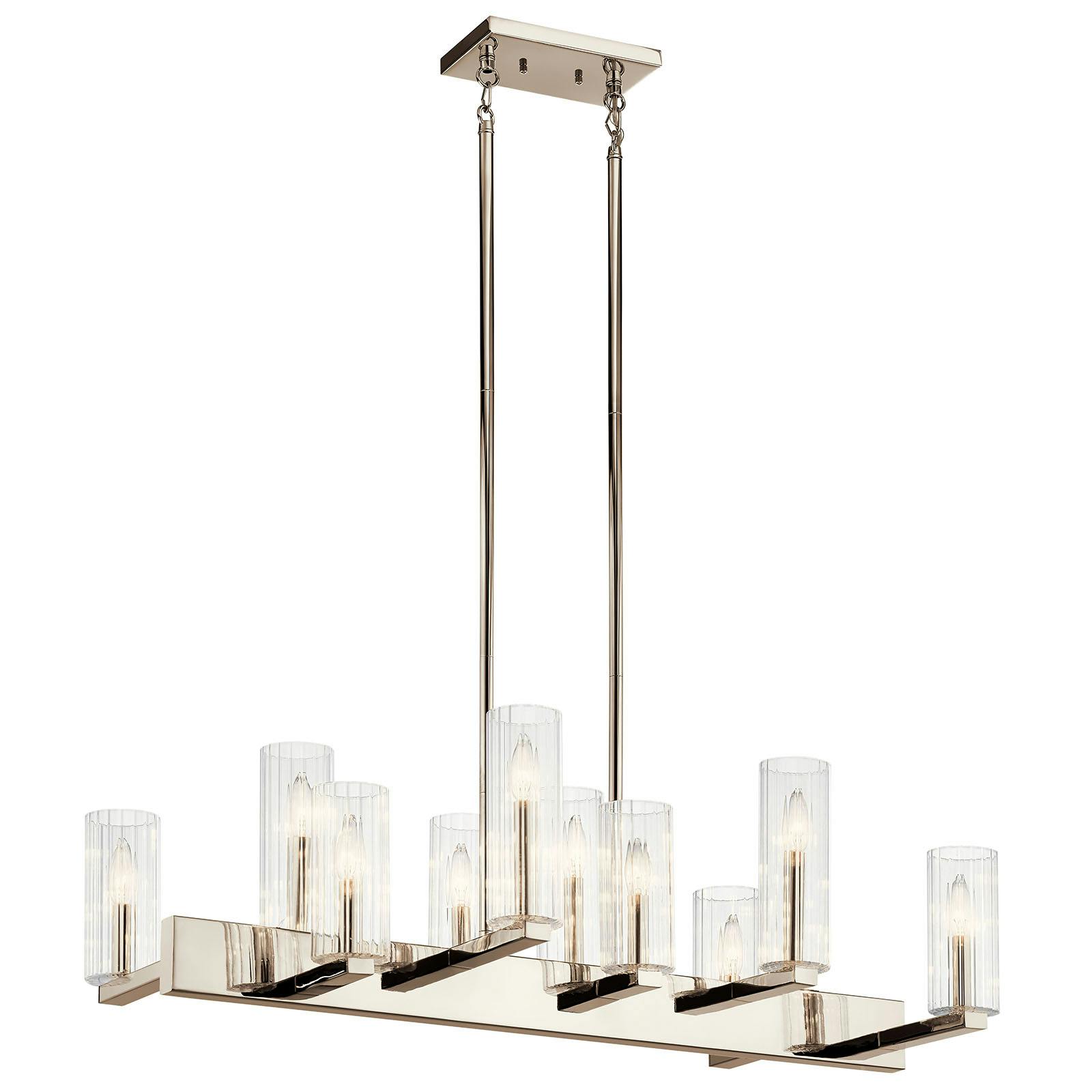 Cleara10 Light Linear Chandelier Nickel on a white background