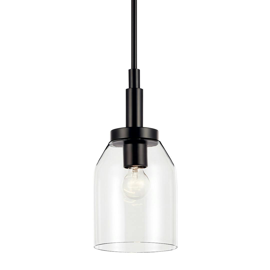 The Madden 15 Inch 1 Light Mini Pendant with Clear Glass in Black on a white background