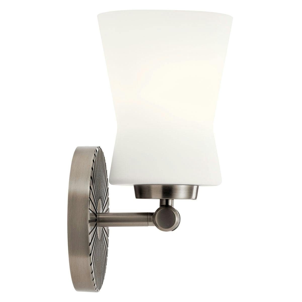 Profile view of the Brianne 1 Light Sconce Classic Pewter on a white background