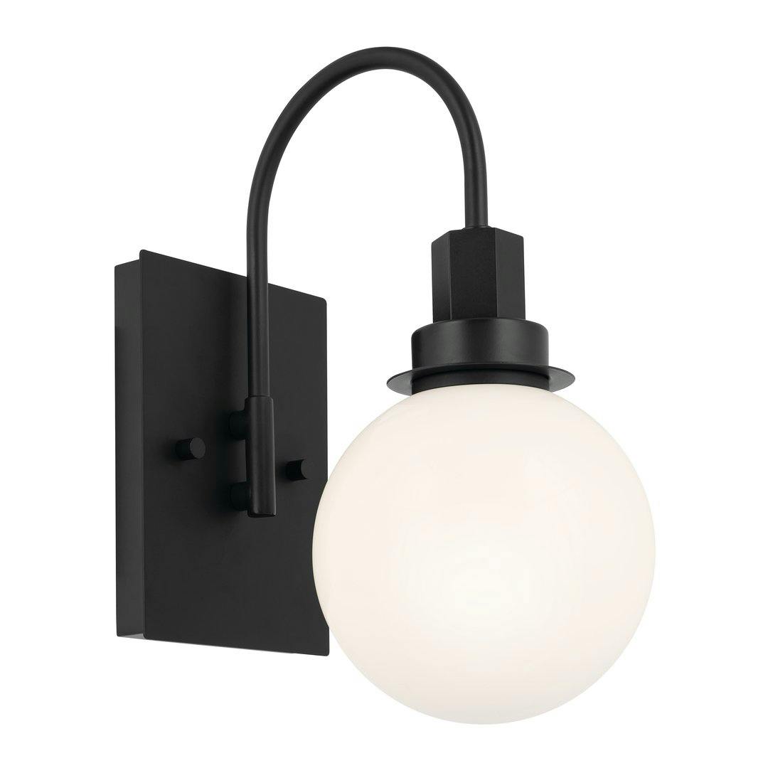 Hex 11.5 Inch 1 Light Wall Sconce with Opal Glass in Black on a white background