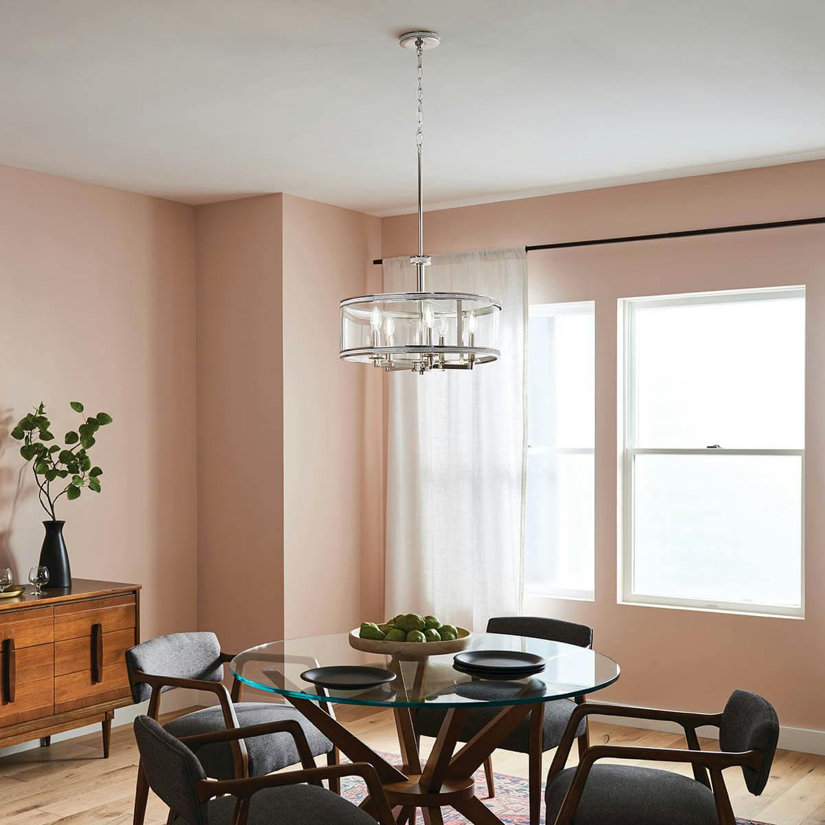 Daytime dining room with Angelica 5 Light Pendant in Polished Nickel
