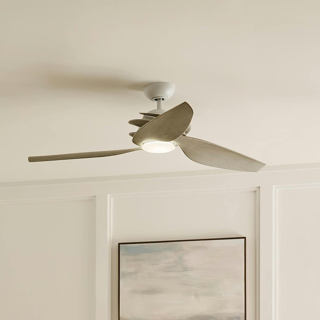 Day time bedroom with the Spyra LED 62" Ceiling Fan in Matte White