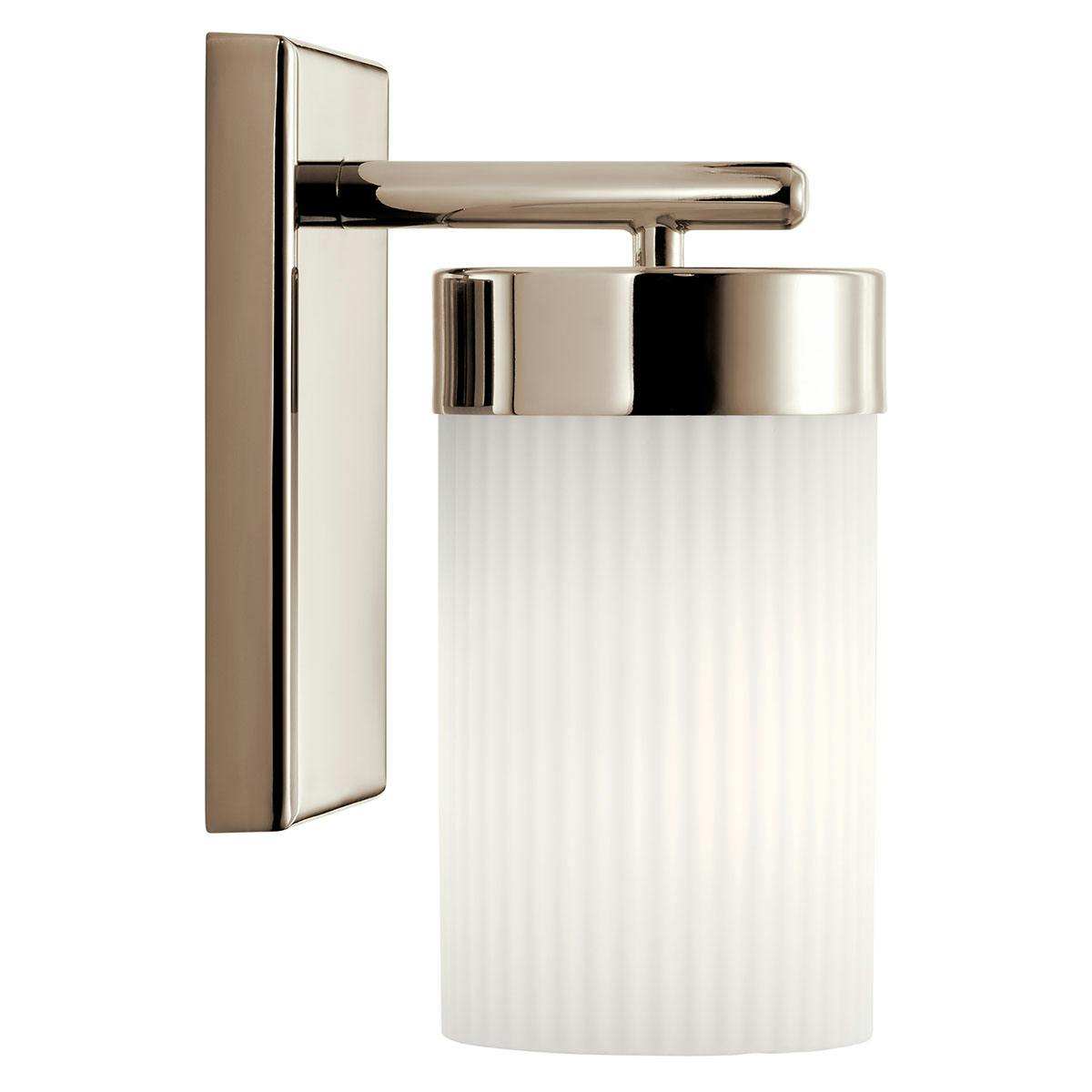 Profile view of the Ciona 9" 1 Light Sconce in Nickel on a white background