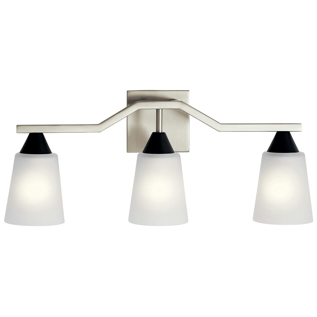 The Skagos 3 Light Vanity Light Nickel facing down on a white background
