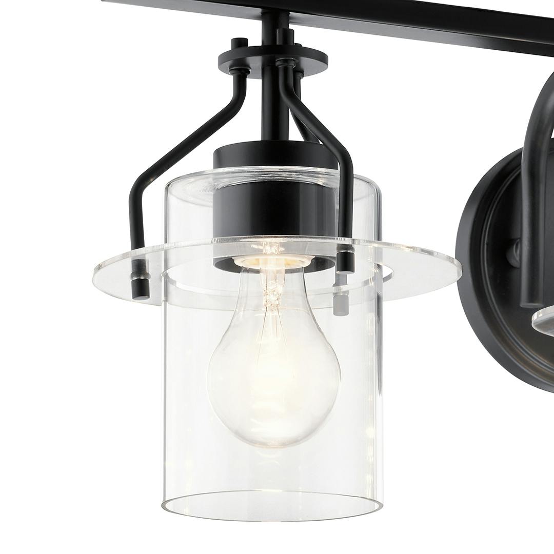 Everett 24 Inch 3 Light Vanity Light with Clear Glass in Black on a white background