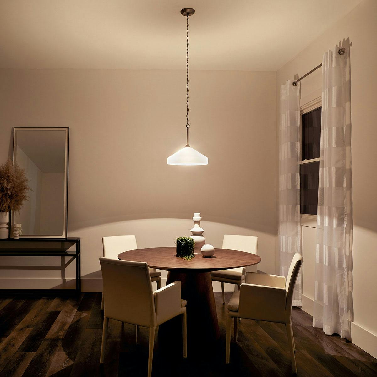 Night time dining room image featuring Ansonia pendant 3349NI