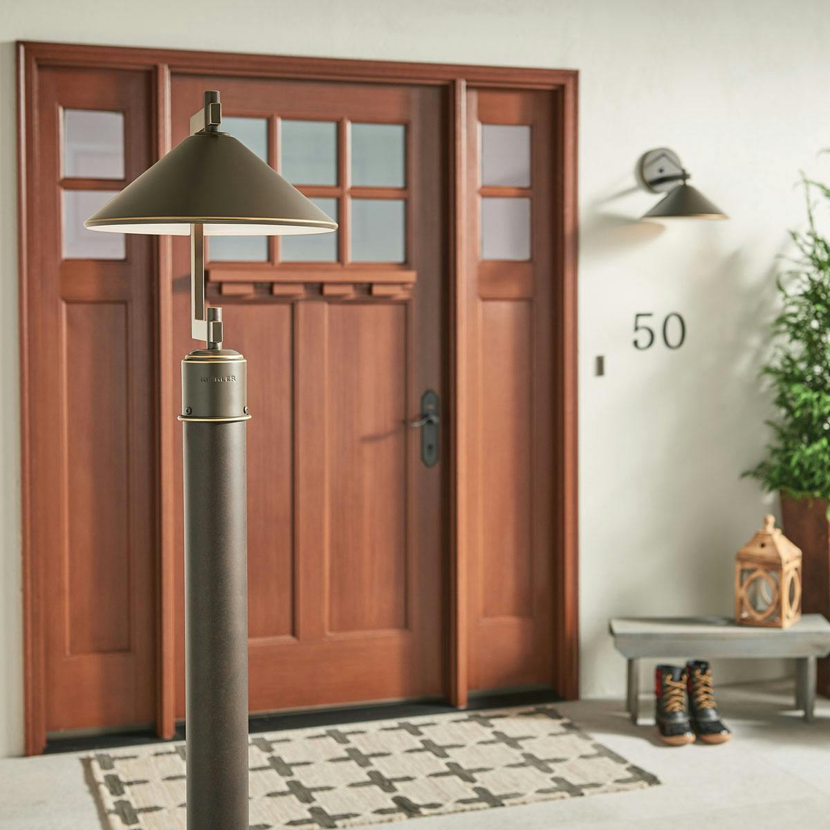 Day time Exterior image featuring Ripley outdoor post light 49063OZ