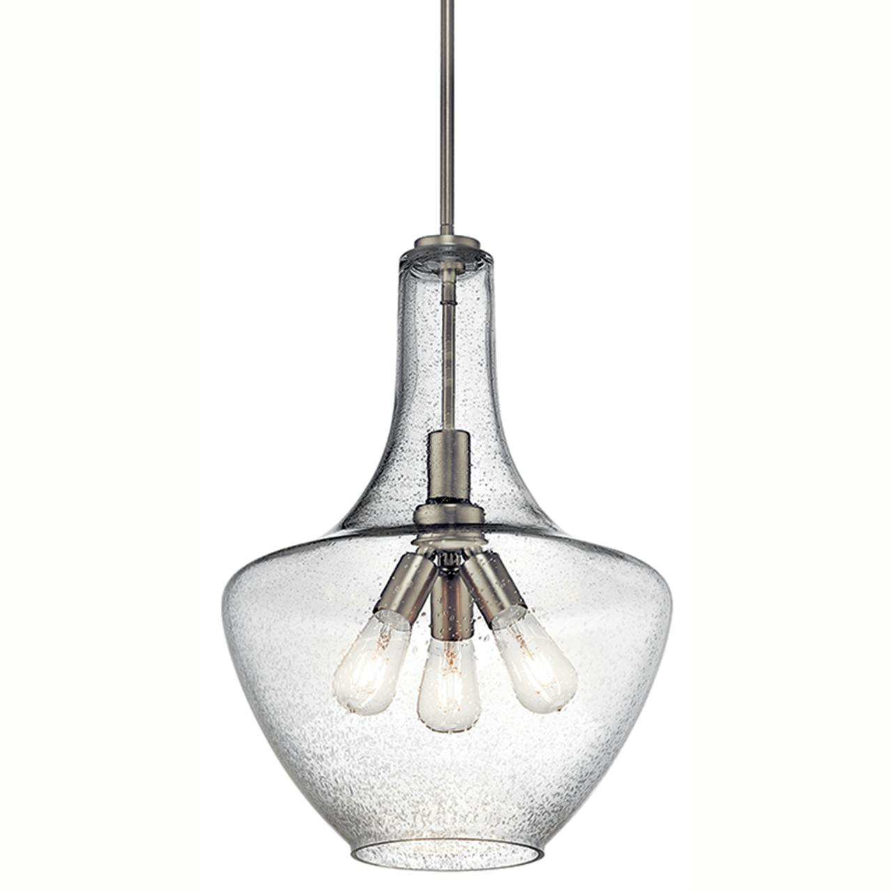 Everly 22.75" 3 Light Pendant Nickel without the canopy on a white background
