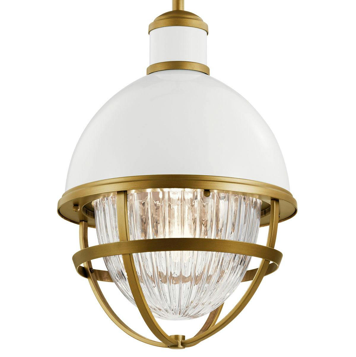 Close up view of the Tollis 18" 1 Light Pendant White & Brass on a white background