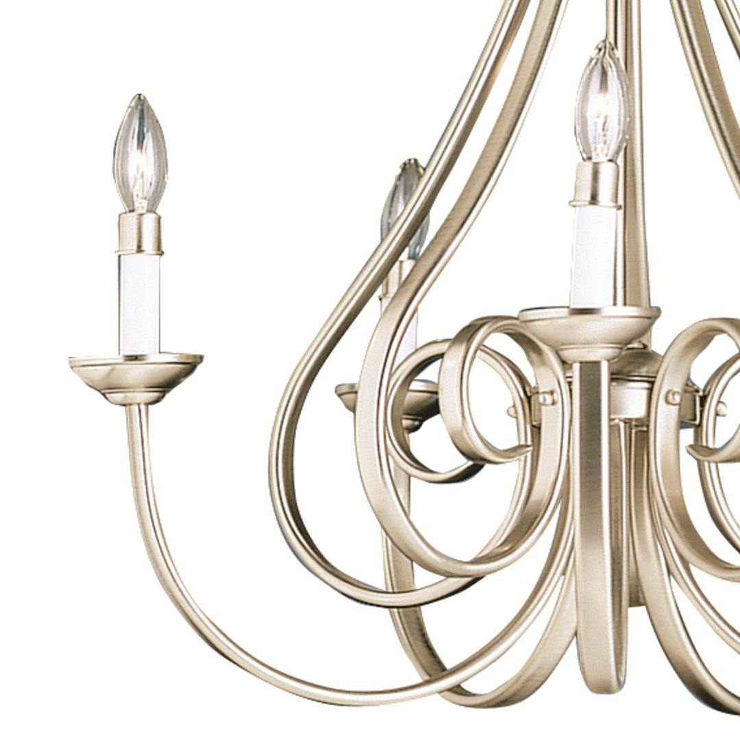 Close up of Dover™ 5 Light Chandelier Brushed Nickel on a white background