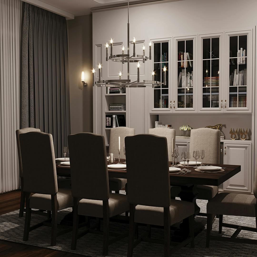 Night time Dining Room with Tolani™  12 Light Chandelier Polished Nickel