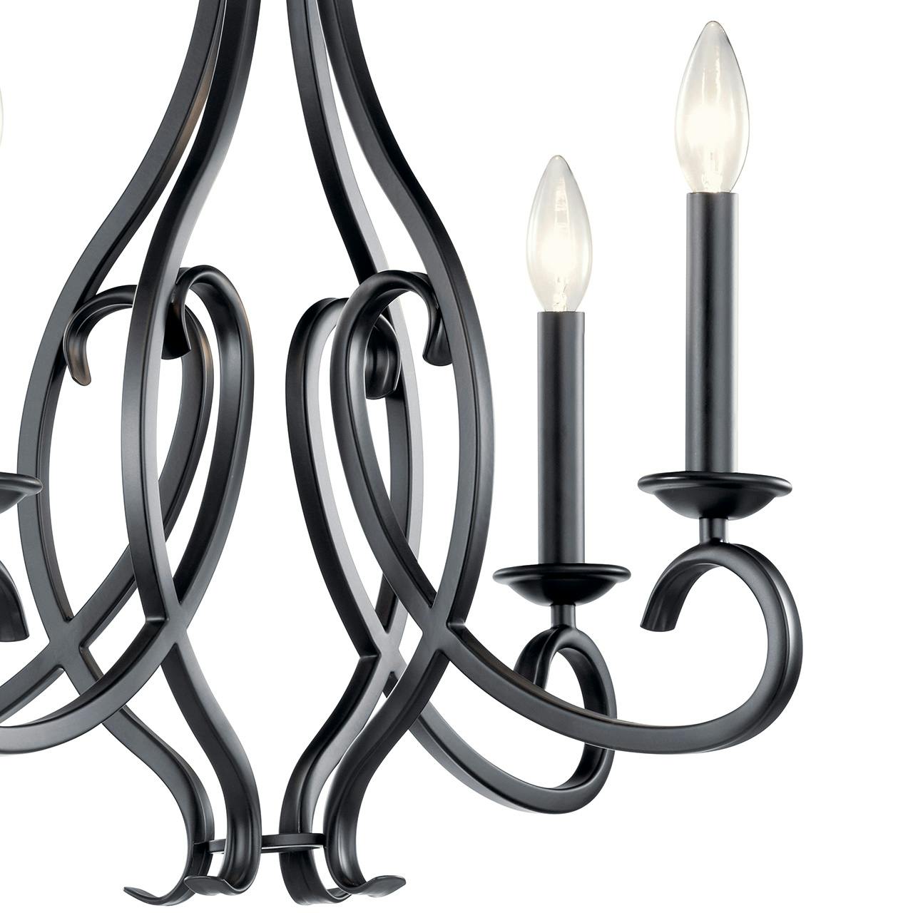 Close up view of the Ania 4 Light Chandelier in Black on a white background