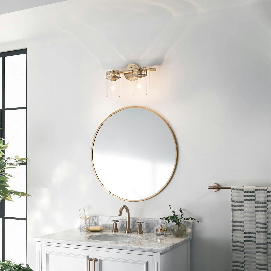 Day time bathroom with Brinley 15.75" 2 Light Vanity Light Champagne Bronze