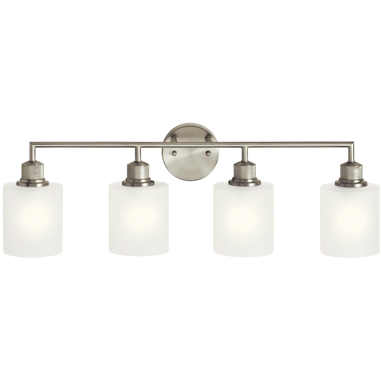 The Lynn Haven 4 Light Vanity Light Nickel facing down on a white background