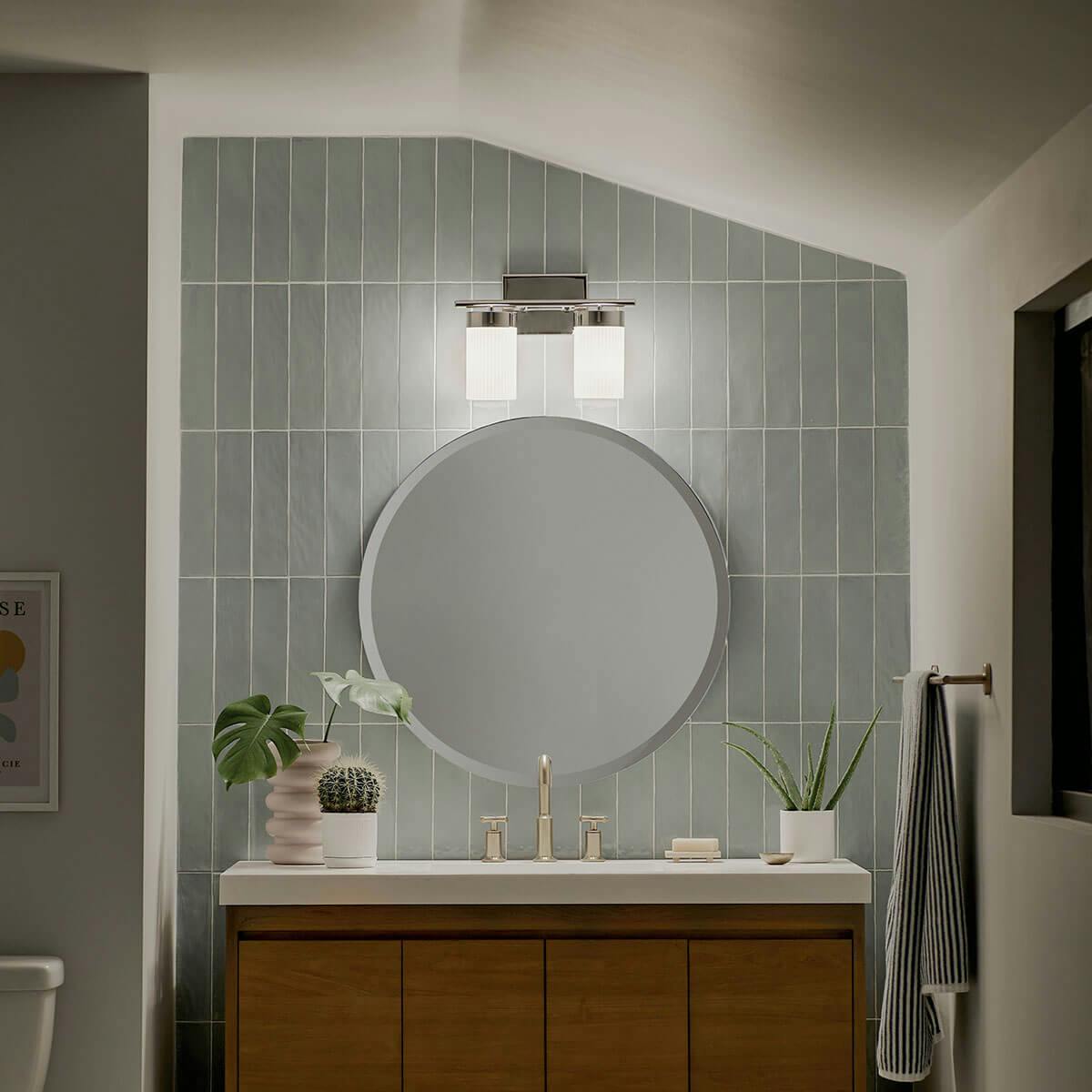 Night time Bathroom image featuring Cosabella vanity light 55111PN