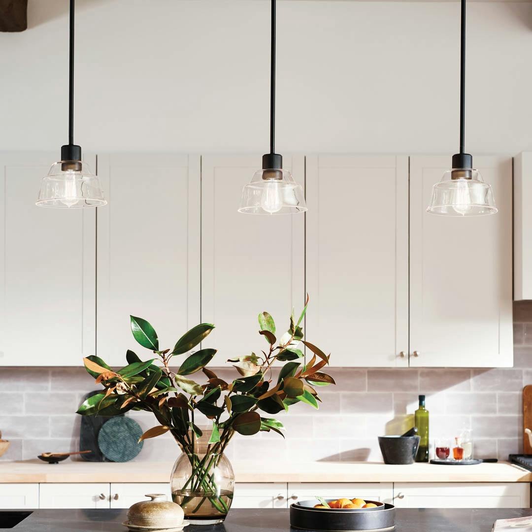 Day time kitchen with Eastmont™ 1 Light Mini Pendant Black