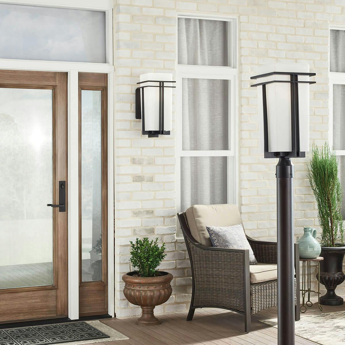 Day time Exterior image featuring Tremillo outdoor post light 49207BK
