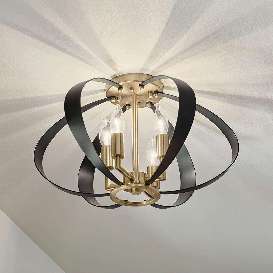 Hallway featuring the Cecil 17.75 Inch 4 Light Oval Flush Mount in Champagne Bronze and Black