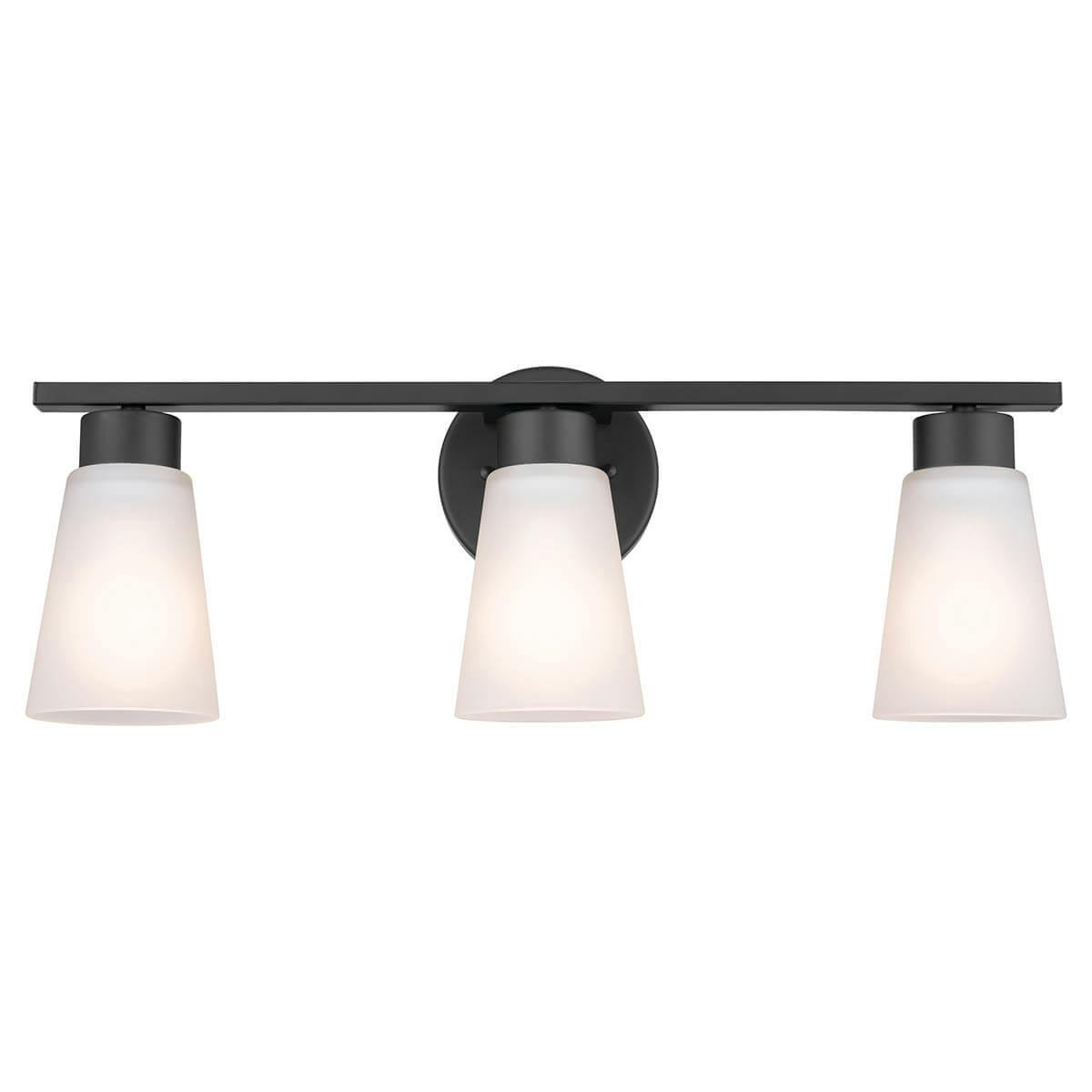 Front view of the Stamos 20" 3 Light Vanity Light Black on a white background