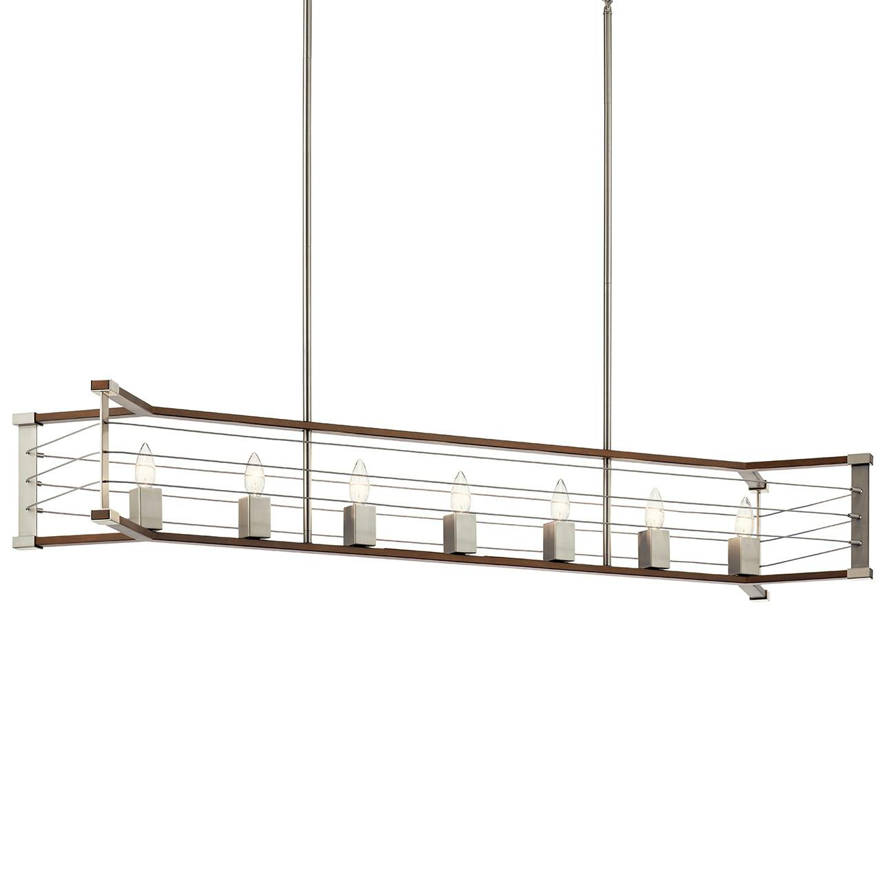 Lente 7 Light Linear Chandelier Nickel without the canopy on a white background