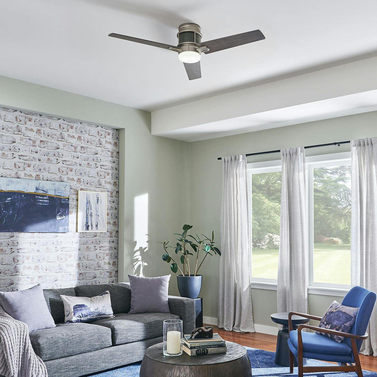 Day time living room image featuring Chiara ceiling fan 300352NI