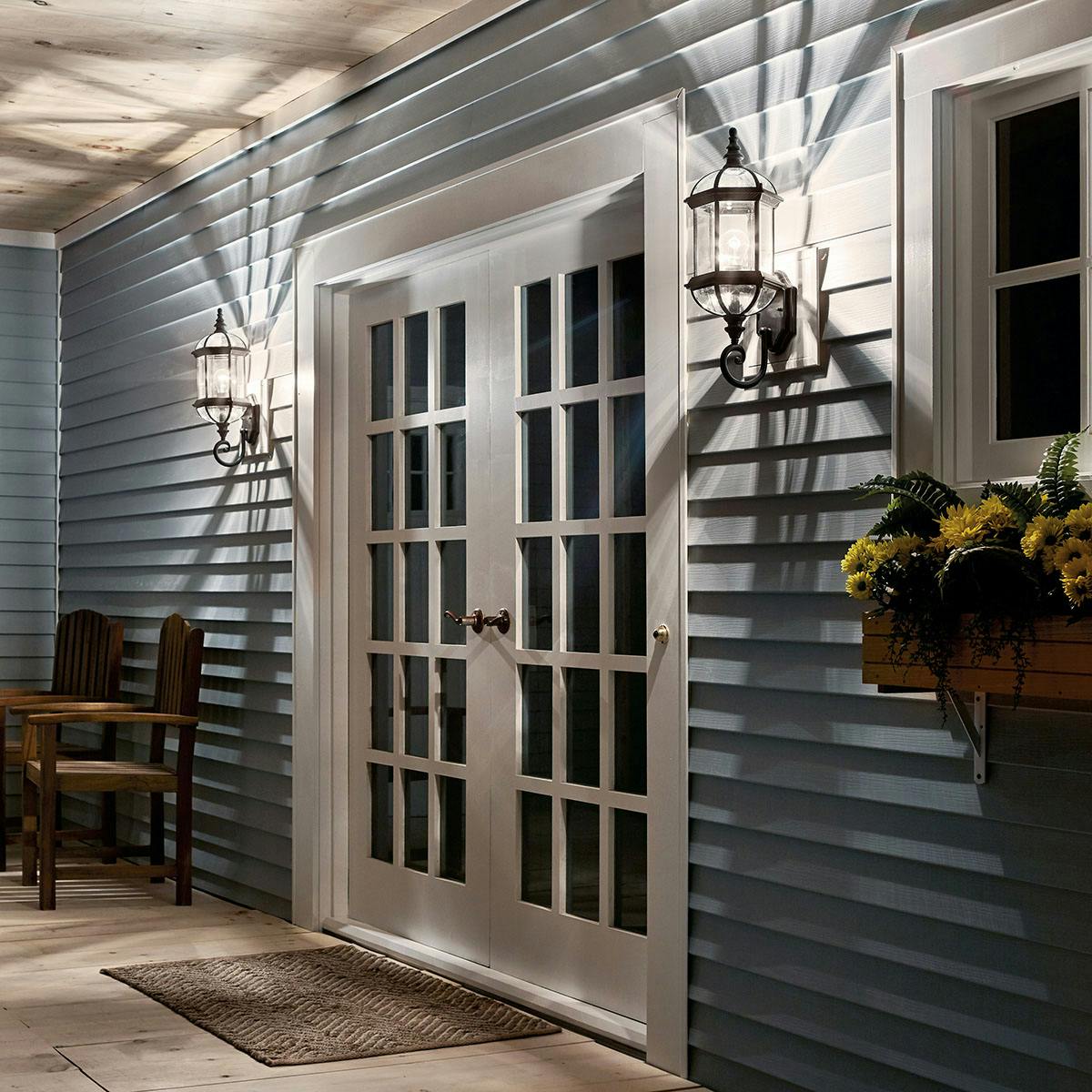 Night time Exterior image featuring Barrie outdoor wall light 9736BK