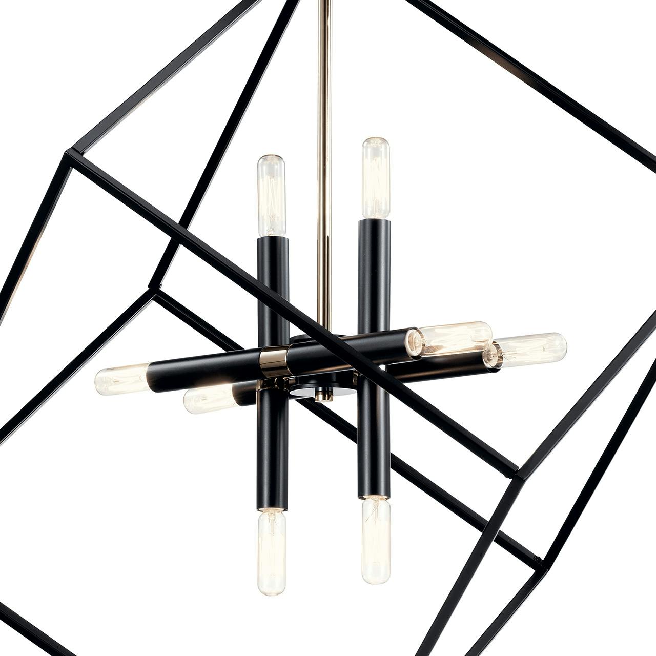 Close up view of the Cartone™ 8 Light Pendant in Black on a white background