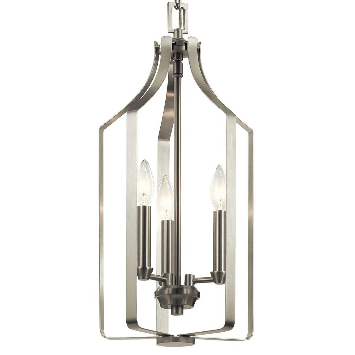 Close up view of the Morrigan 21" 3 Light Foyer Pendant Nickel on a white background