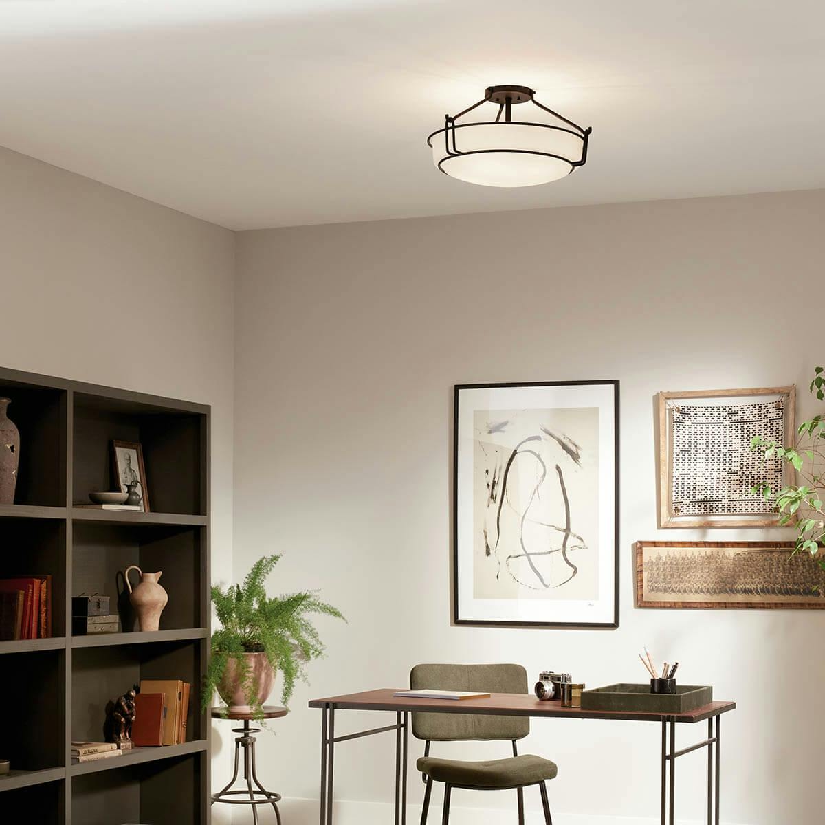 Day time office with Alkire 22" 4 Light Semi Flush Black