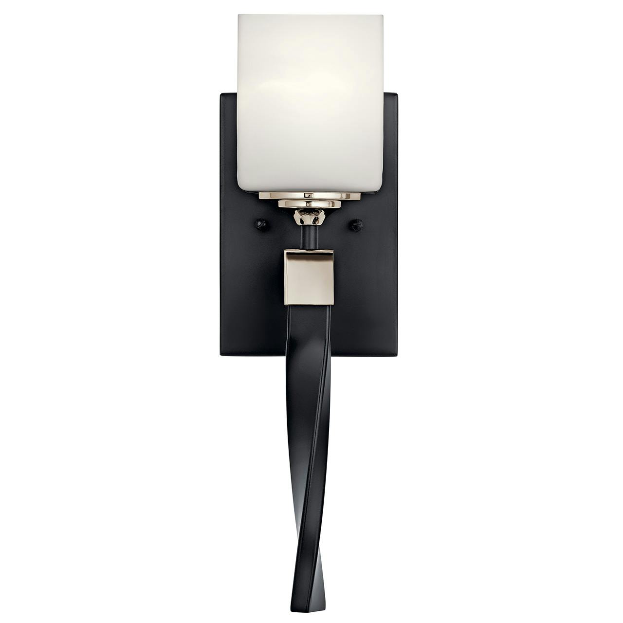 The Marette™ 5" 1 Light Wall Sconce Black facing up on a white background