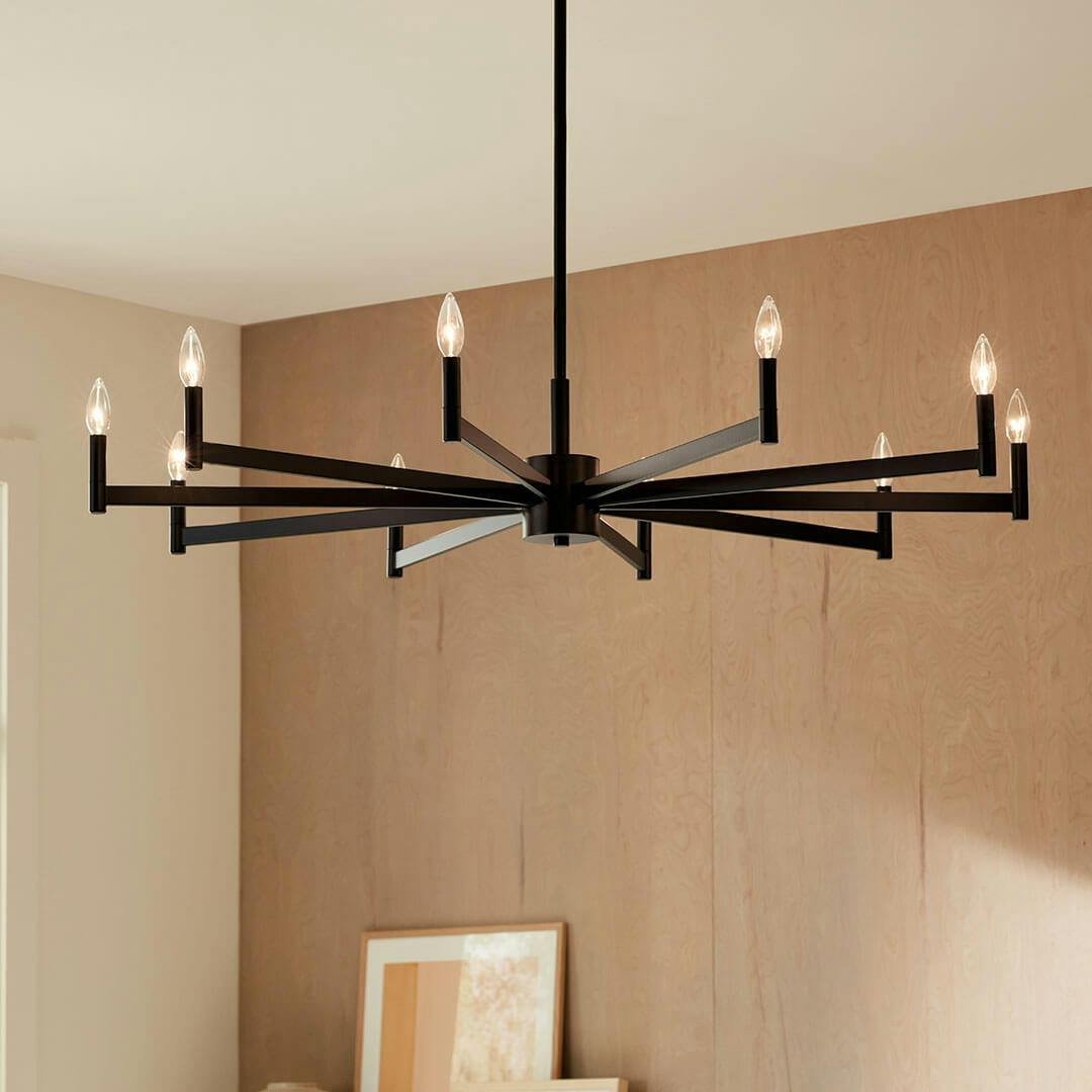 Den in the day light with the Erzo 48" 10 Light Chandelier in Black