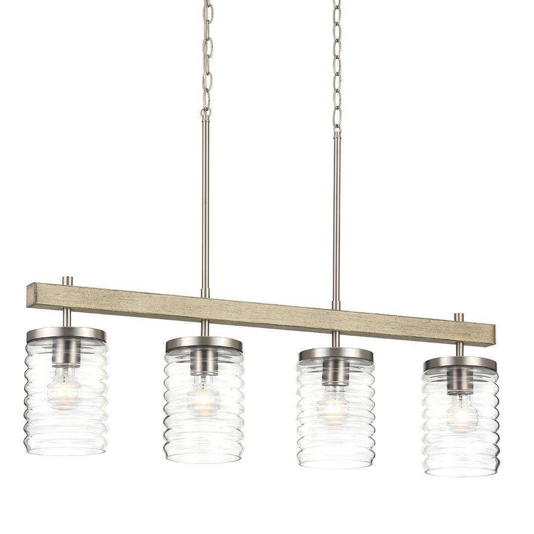 Maritime 4 Light Linear Chandelier Brushed Nickel and Distressed Antique Gray on a white background
