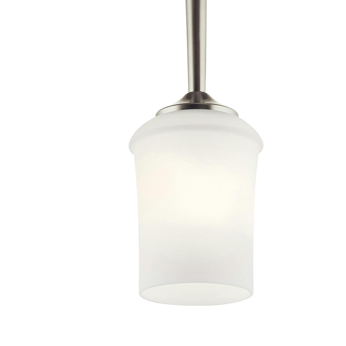 Close up view of the Aubrey Mini Pendant in Brushed Nickel on a white background