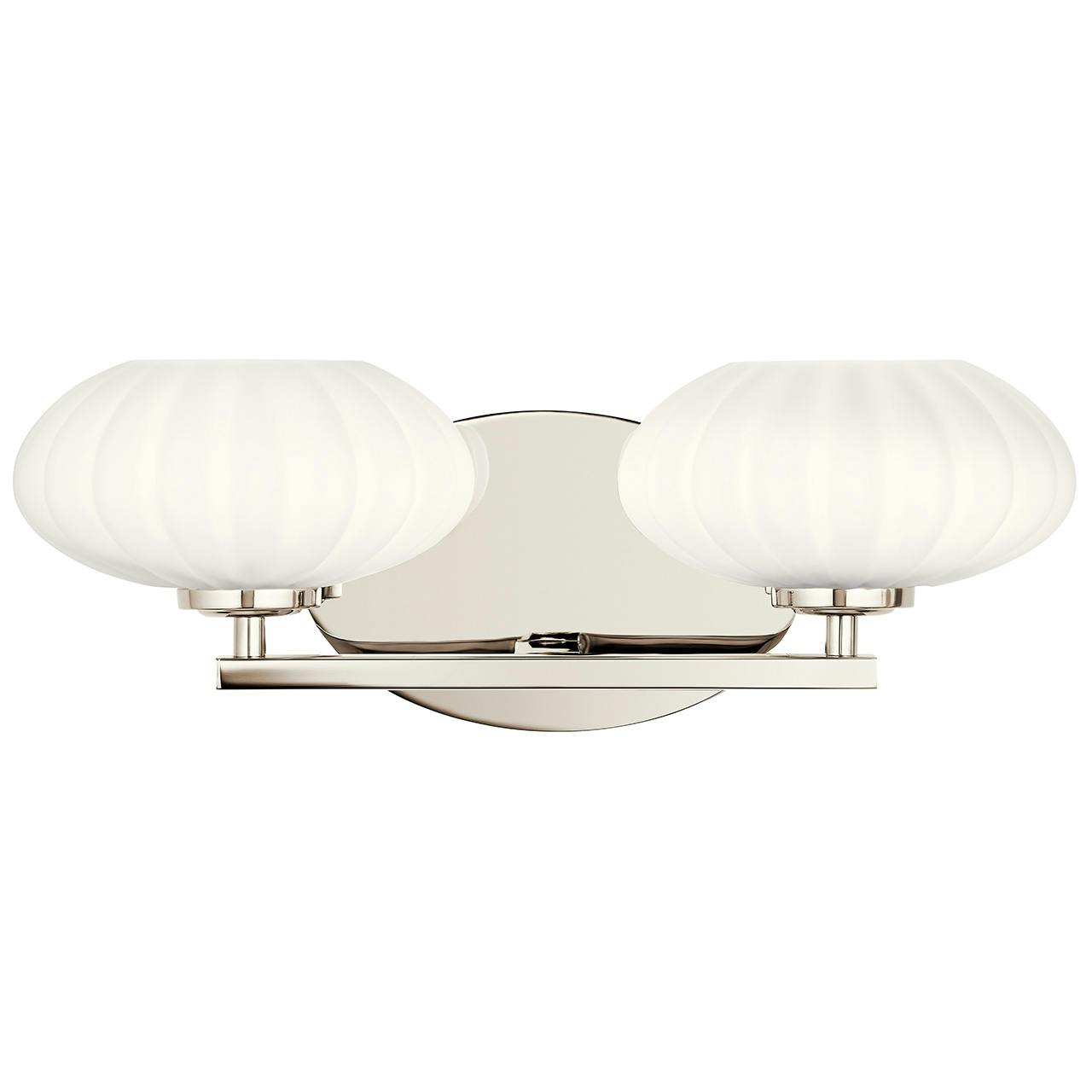 The Pim 16" 2 Light Vanity Light in Nickel facing up on a white background