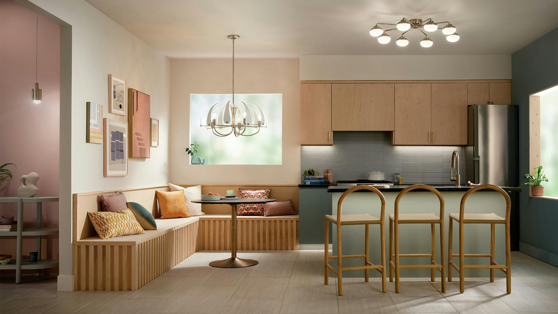 Kitchen with Remy ceiling light in champagne bronze.