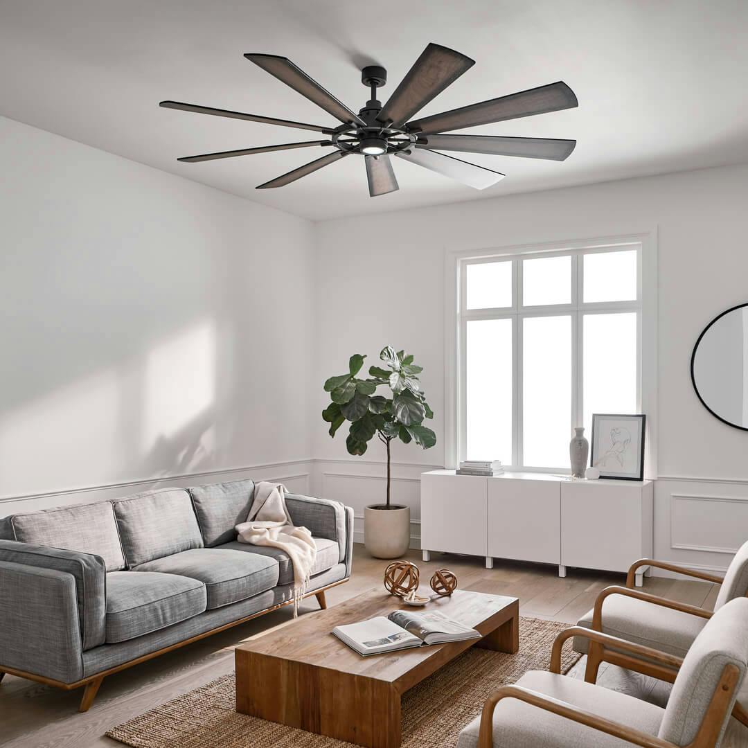 Day time living room with the Gentry LED 85" 9 Blade Fan Black