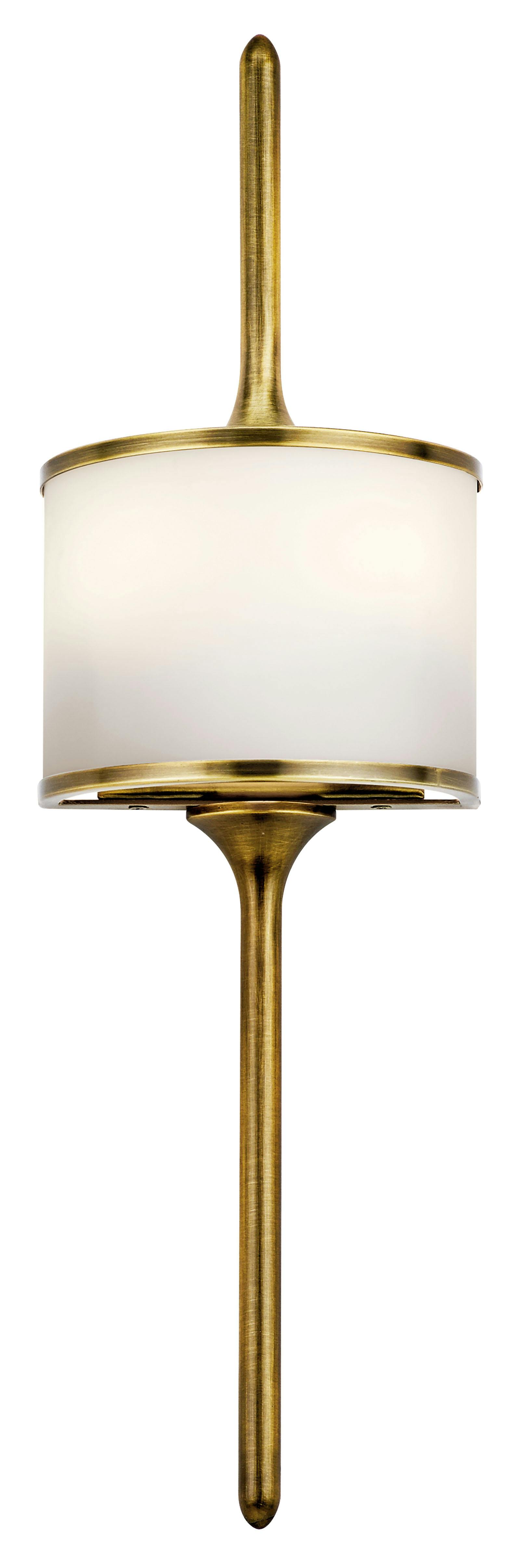 Front view of the Mona 2 Light Halogen Sconce Natural Brass on a white background