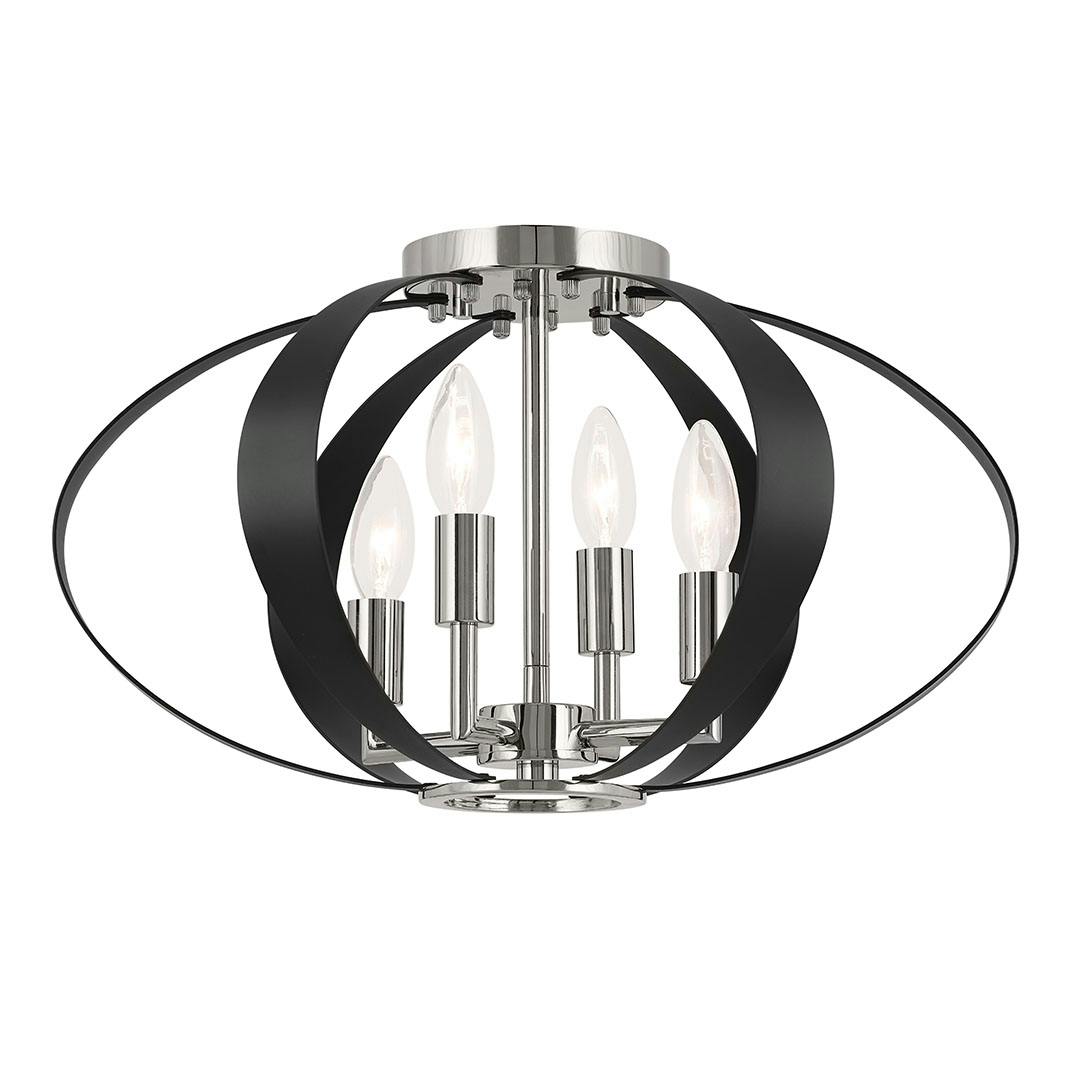 Cecil 17.75 Inch 4 Light Oval Flush in Polished Nickel and Black on a white background