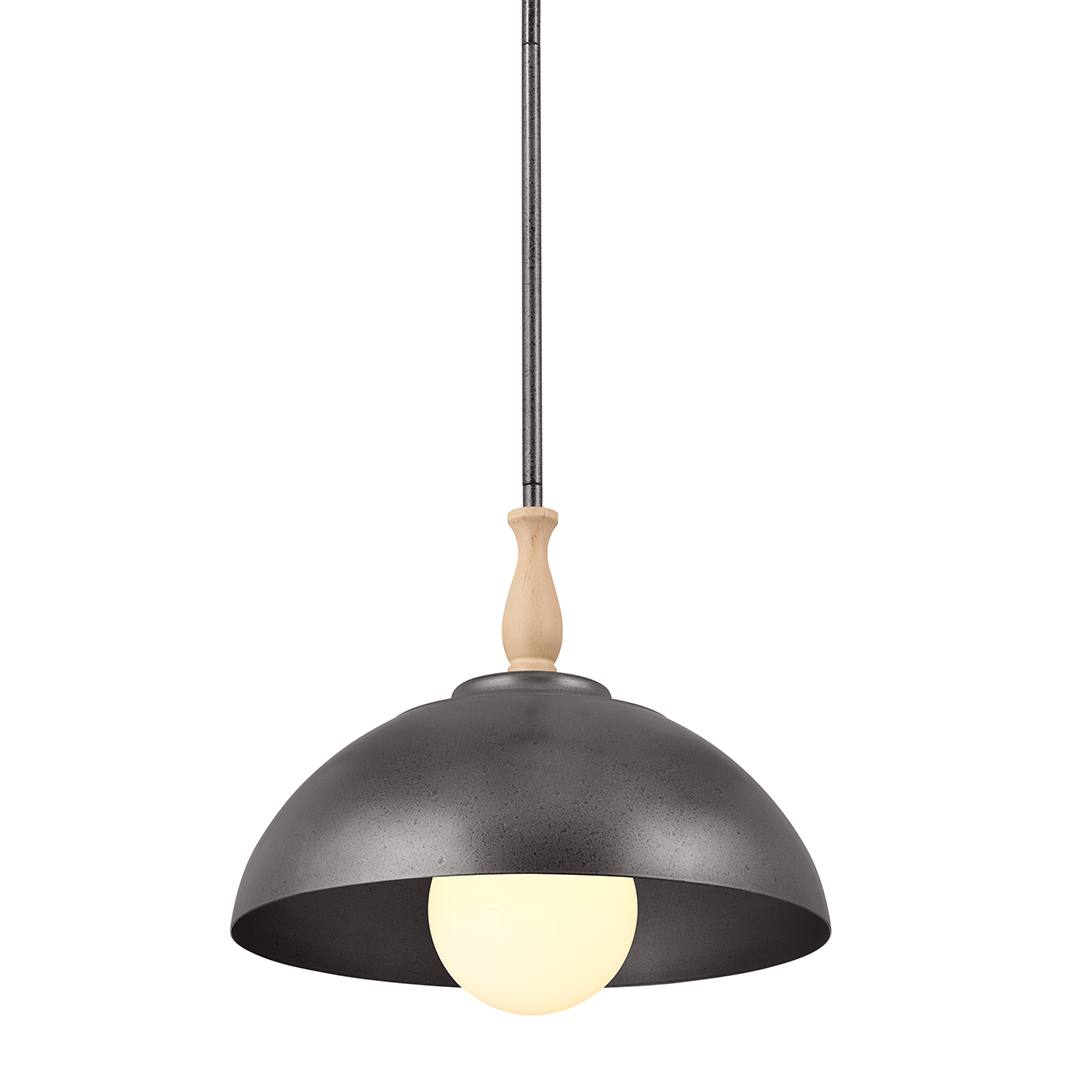 Fira 1 Light Pendant Anvil Iron and Beech on a white background