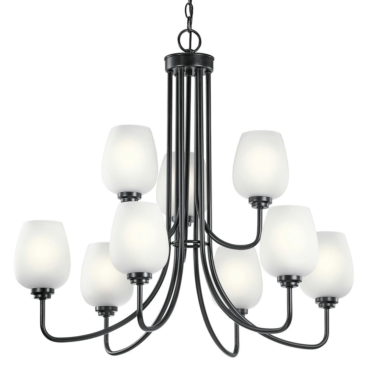 Close up view of the Valserrano 31.75" 2 Tier Chandelier Black on a white background