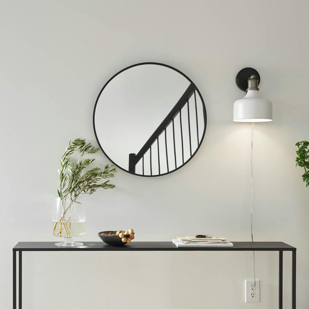 Day time entryway with Ernest 11 Inch 1 Light Plug-In Wall Sconce in Brushed Nickel and Matte Black