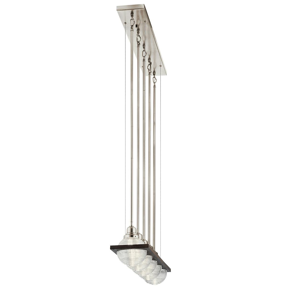 Profile view of the Potomi 5 Light Linear Chandelier Pewter on a white background