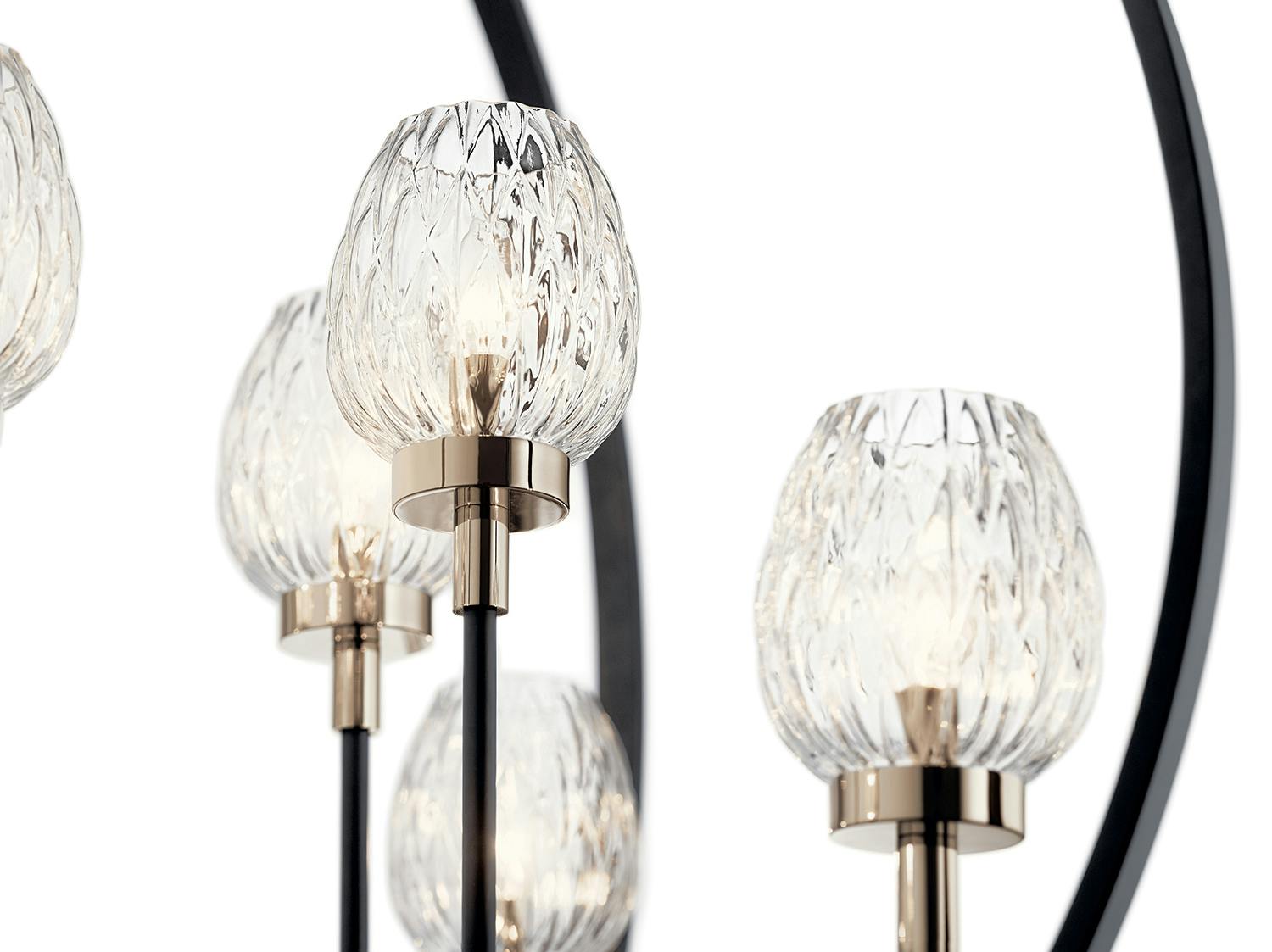 Close up view of the Moyra 8 Light Chandelier in Black on a white background