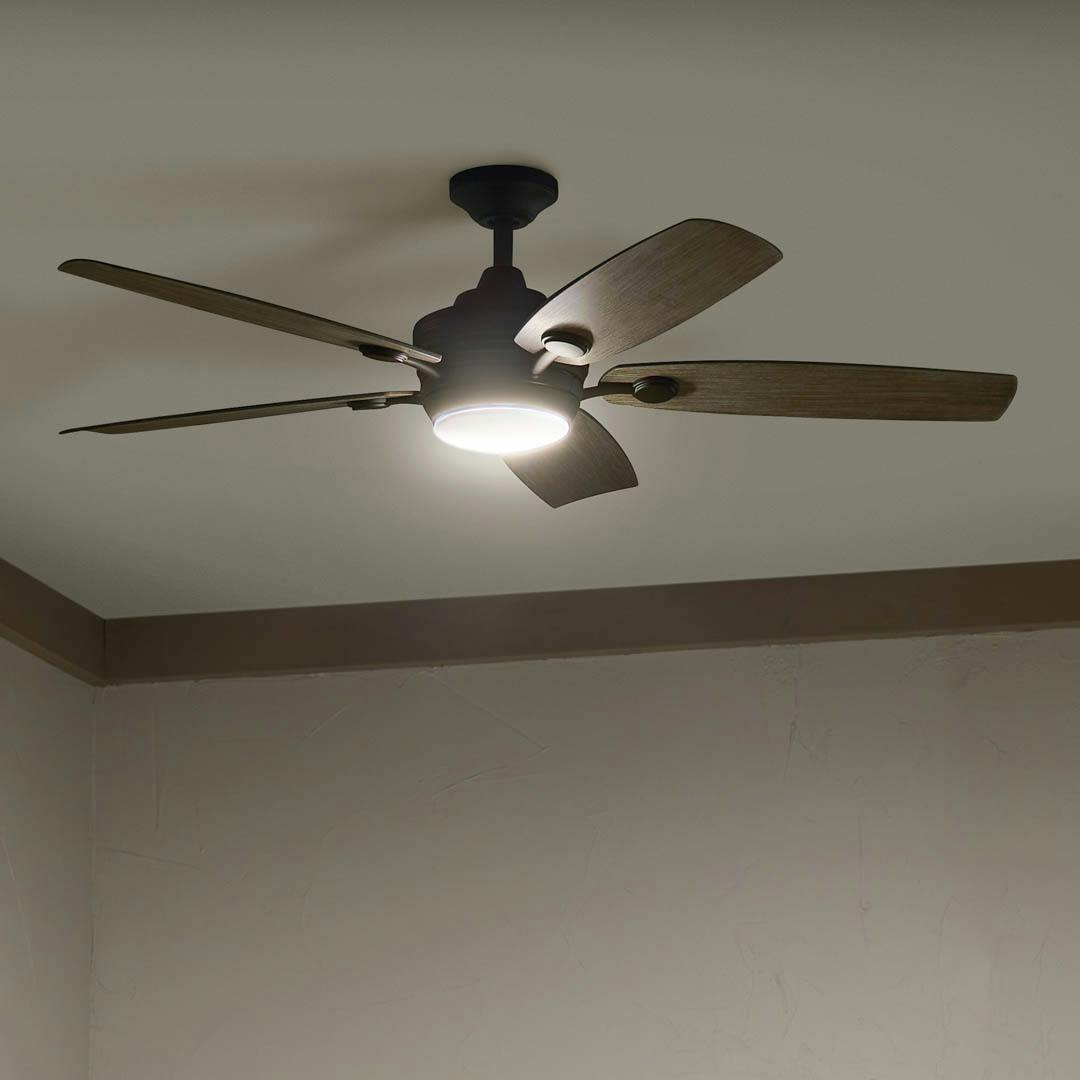 Night time interior with 56" Tranquil 5 Blade LED Outdoor Ceiling Fan Olde Bronze