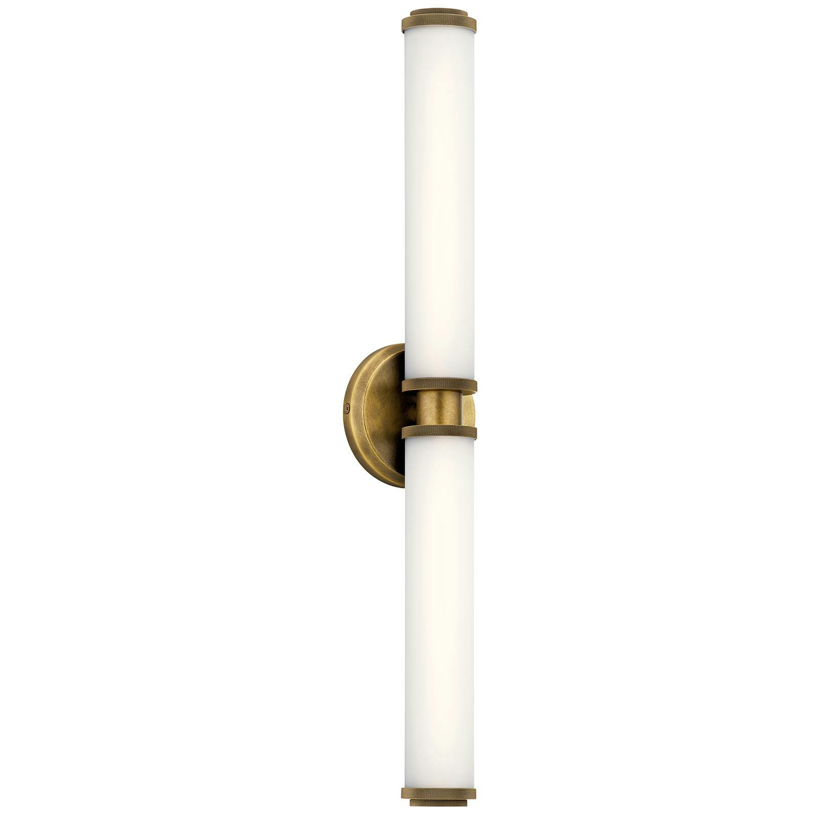 Indeco 27" LED Linear Vanity Light Brass hung vertically on a white background