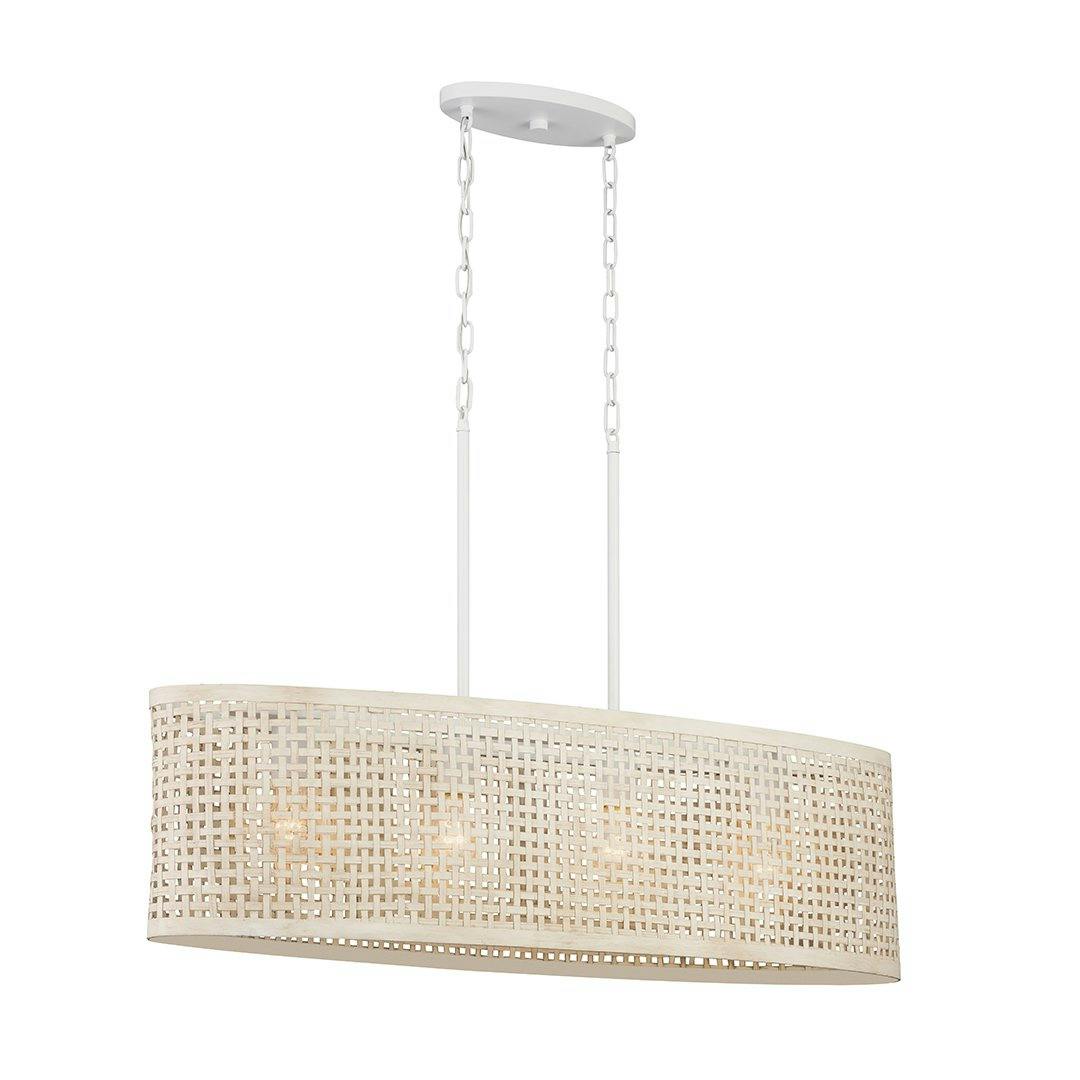 Sayulita 4 Light Chandelier Oval Pendant in White and White Washed Wicker on a white background